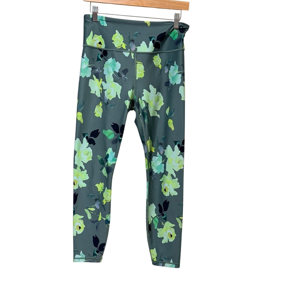 Athleta Elation 7/8 Tight Green Floral High Rise Leggings Womens Size Medium